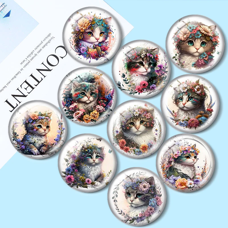 

Floral Kitten Clipart American 10pcs 12mm/18mm/20mm/25mm Round photo glass cabochon demo flat back Making findings