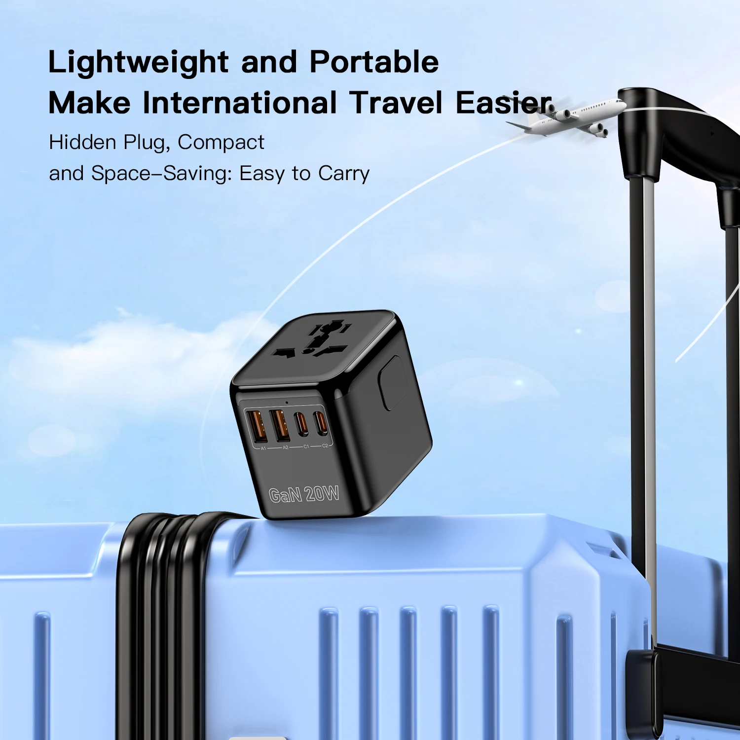 Universal GaN 20W Fast Charging Travel Adapter with Dual USB-C & USB-A Ports