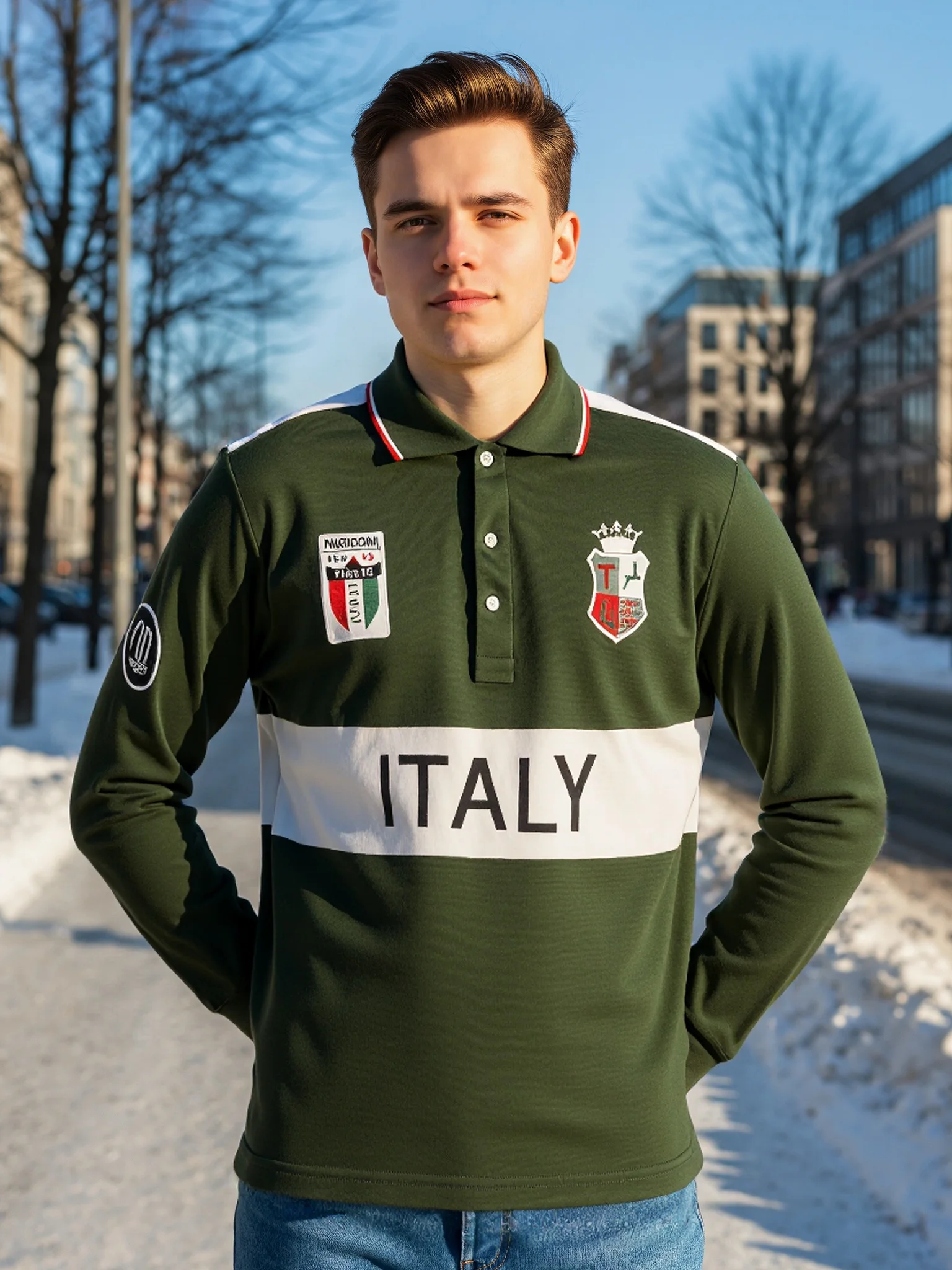 Polo da Uomo Europa Italia Manica Lunga Casual Cotone di Alta Qualità Ricamo Lussuoso Cuciture a Contrasto Design Originale - immagine 3