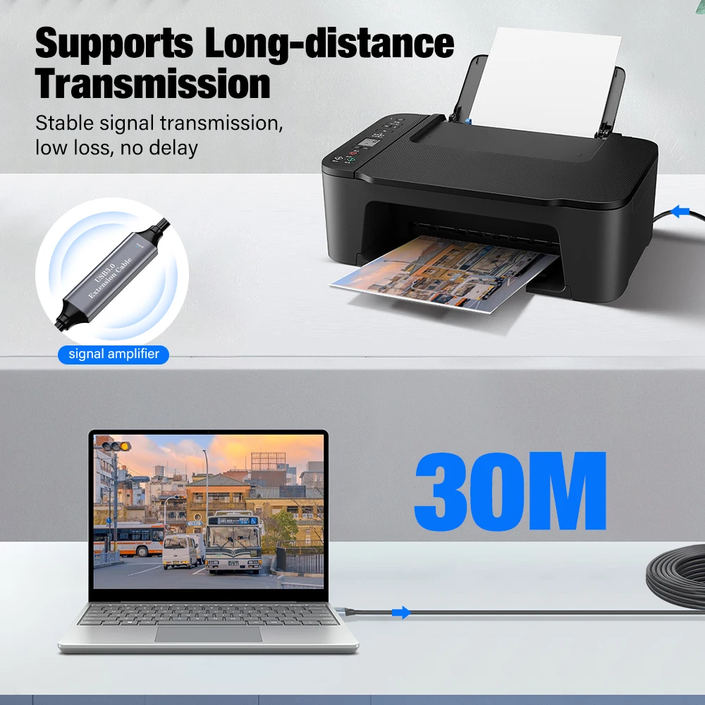 High-Speed USB 3.0 Active Extension Cable with Signal Booster, Male to Female Adapter