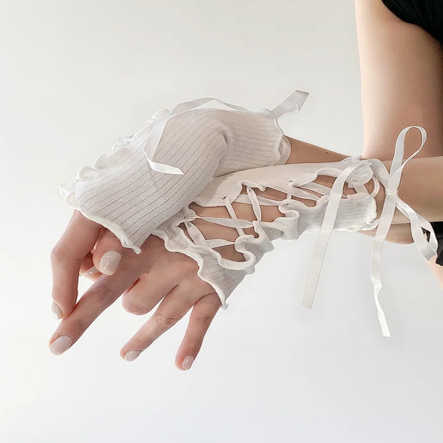Summer new style, y2k millennium, hot girl style, thin fingerless cos gloves, strappy sleeves