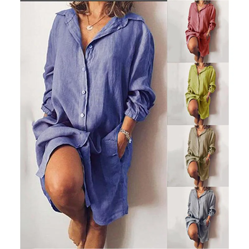 

2024 Spring Fashion Loose Turndown Collar Women's Long Shirts Casual Solid Long Sleeve Pocket Sexy Lady Single Breasted Shirts