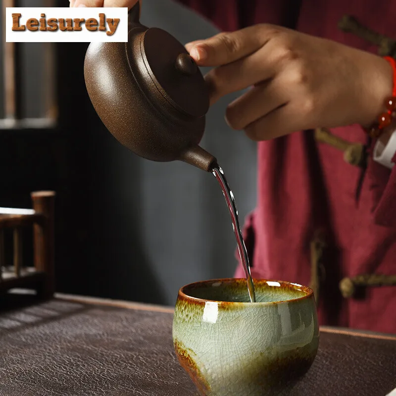 Boutique Wood-fired Porcelain Teacup Ice Cracked Glaze Coarse Meditation Cup Travel Tea Bowl Tie Guanyin Pu'er Master Cup Teaset