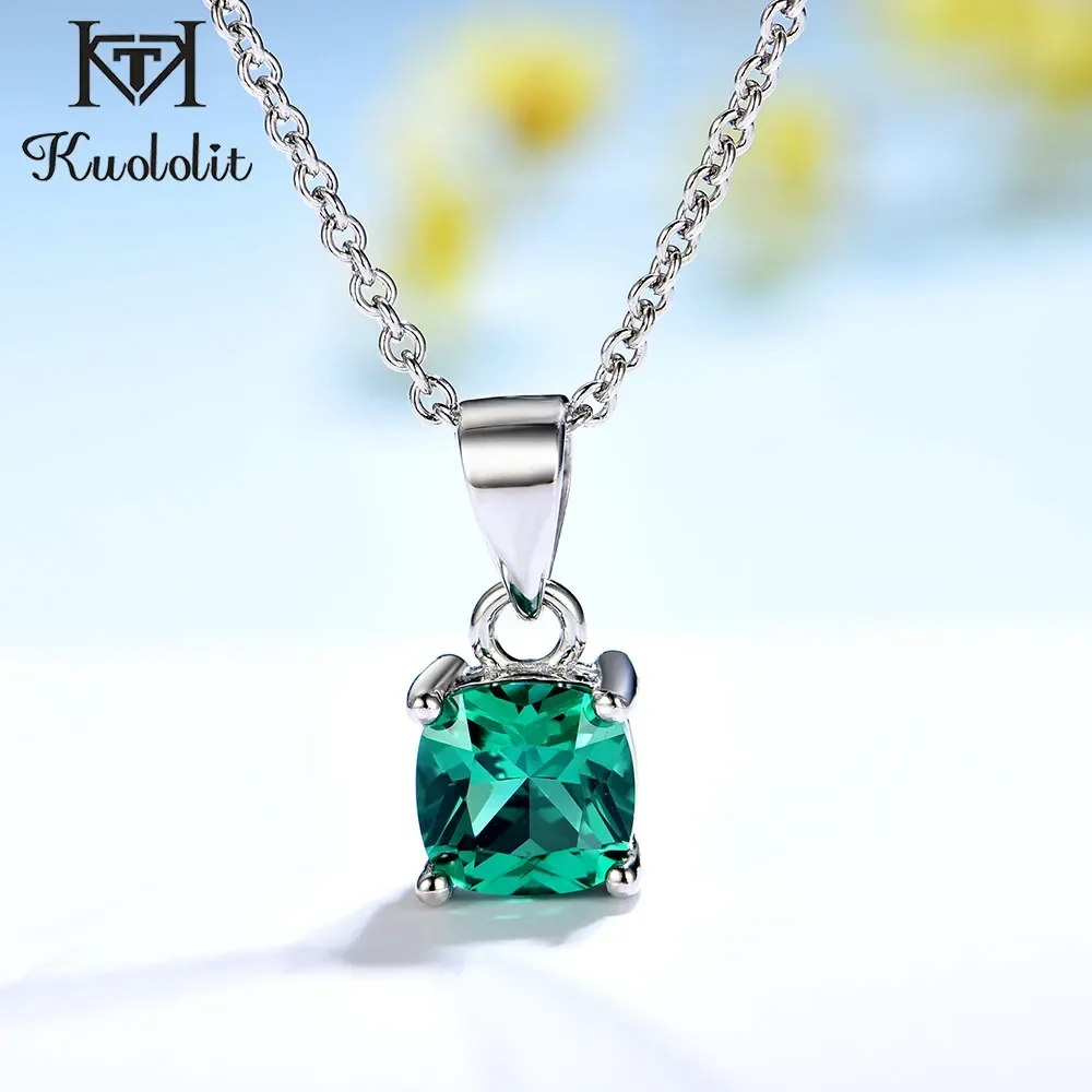 Pendant Necklace Silver Necklace Kuololit Diaspore Gemstone Pendant for Women Solid 925 Sterling Silver Cushion Emerald Gemstone Engagement Fine Jewelry No Chain