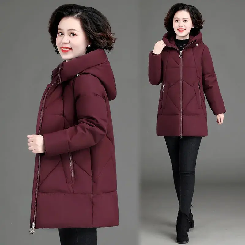 2023 New Winter Women's Jacket Hooded Solid Cotton Padded Middle-aged Woman Parkas High Quality Ladies Coats and Jackets W60