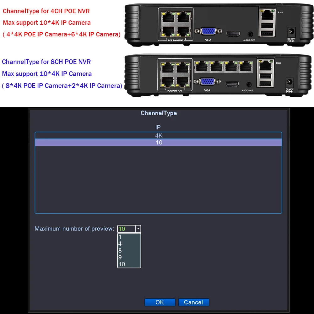 Gadinan 8CH 4CH 4K 8MP Security Surveillance Videcam NVR Network Video Recorder H.265AI Face Detection 48V POE CCTV System XMeye