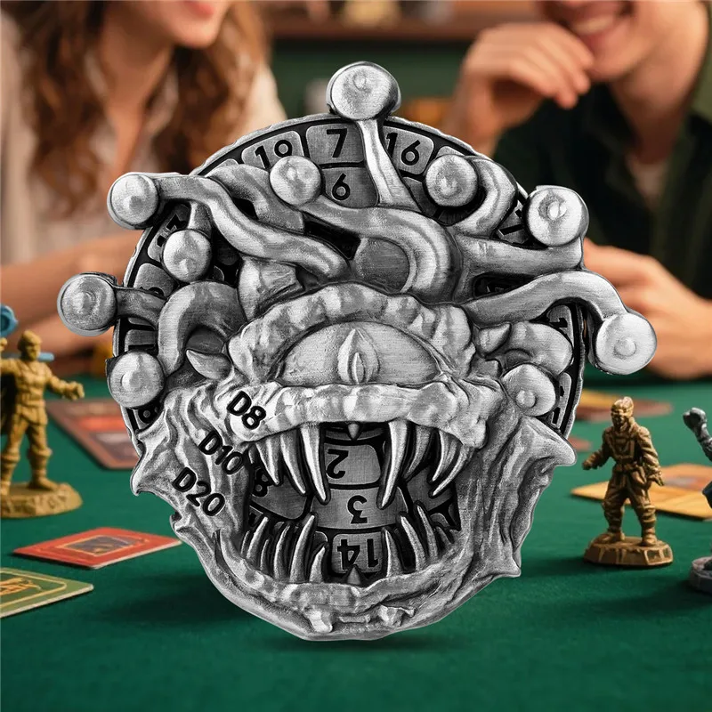 Retro Beholder Form Metall Würfel Spinner 7-in-1 Würfel Rotierendes Fingerspitzenrad für Rollenspiele Gaming Zubehör Hochzeitsgeschenkset – Detail 6