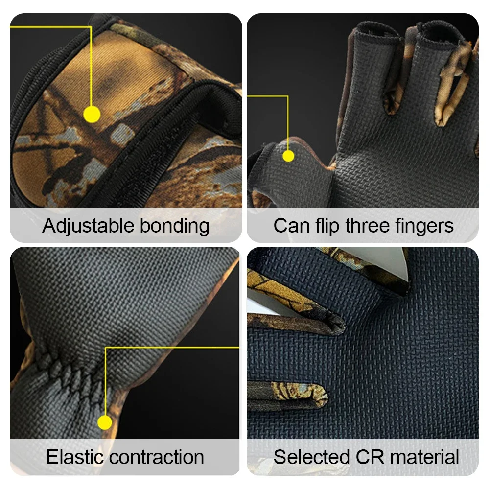 Three finger Cut Keep Warm Fishing Gloves Breathable Non-Slip Fisherman Gloves Neoprene Camping Hiking Camo Sport Mittens fishing gloves