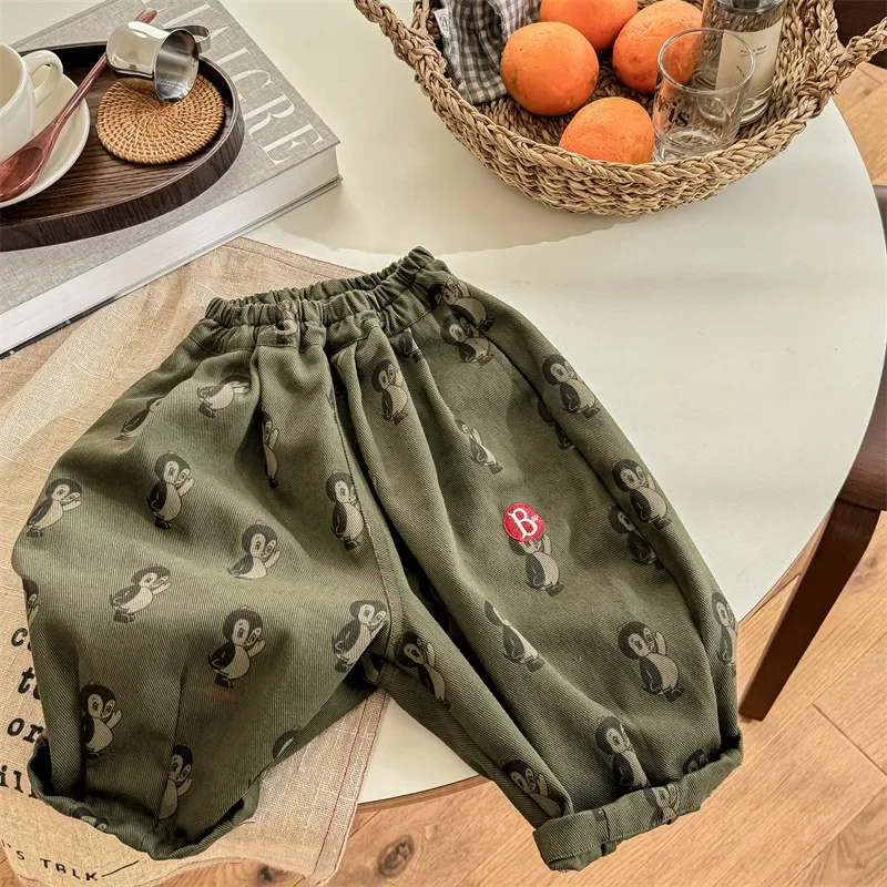 thumbnail image 1 of 2025 Spring Kids Korean Style Water Wash Cotton Haren Pants Unisex Casual Trousers for 80-130cm Children Cute Print Pants, 1 of 6