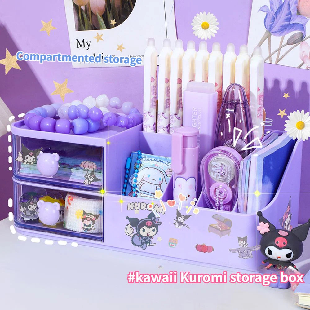 Cute Pen Holder Storage Box Organizer Drawer-type Desktop Stationery Storage Box Kawaii MINISO Kuromi Pen Holder Stand pen holder,desk organizer,pen and brush holder,desk storage rack