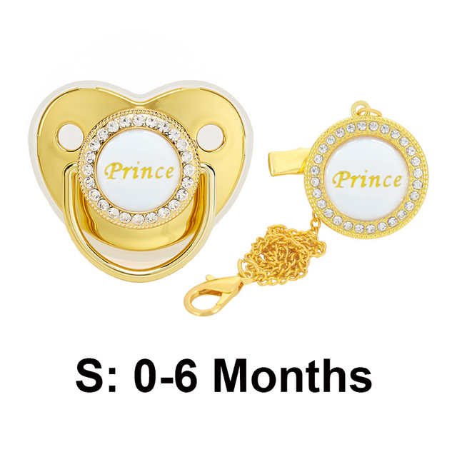 Bling Baby Pacifier Clips Rhinestone Newborn BPA Free Silicone Baby Soother with Chain Baby Shower Gifts Prince Princess