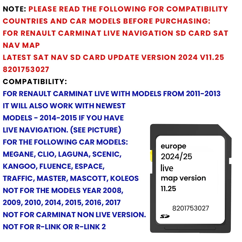 GPS Map Navigation SD Cards UPDATED VERSION v11.25 FOR RENAULT CARMINAT LIVE NAVIGATION Megane Clio Laguna