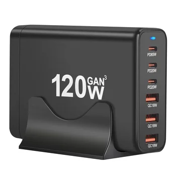 120W GAN Multi USB Charging Station 6 Port Hub Type C Charger PD Fast Charging Station Smart charger For iPhone Samsung Xiaom 1