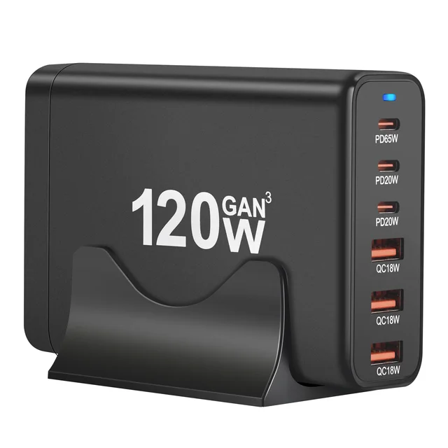120W GAN Multi USB Charging Station 6 Port Hub Type C Charger PD Fast Charging Station Smart charger For iPhone Samsung Xiaom 1