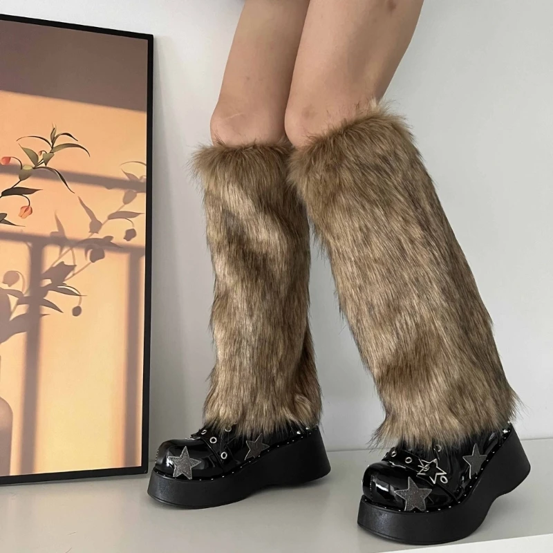 Japanese Women Faux Fur Leg Warmers for Fashion