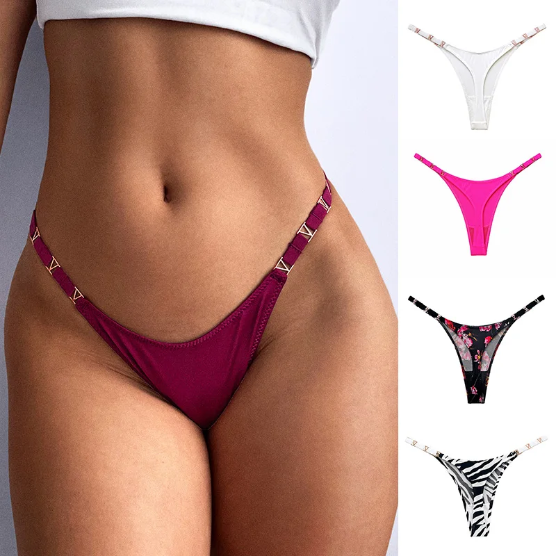 

Women Sexy Thong Seamless Underwear Briefs Zebra Flower Low Rise Luxury Metal Buckle G String Bikini Girls Female Panty Panties