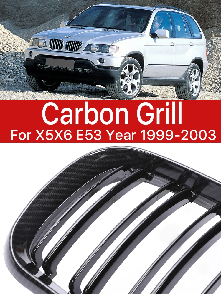 

Lower Front Upper Bumper Kindey Racing Grills Double Slat Carbon Fiber Facelift Grille Cover For BMW X5 E53 1999-2004