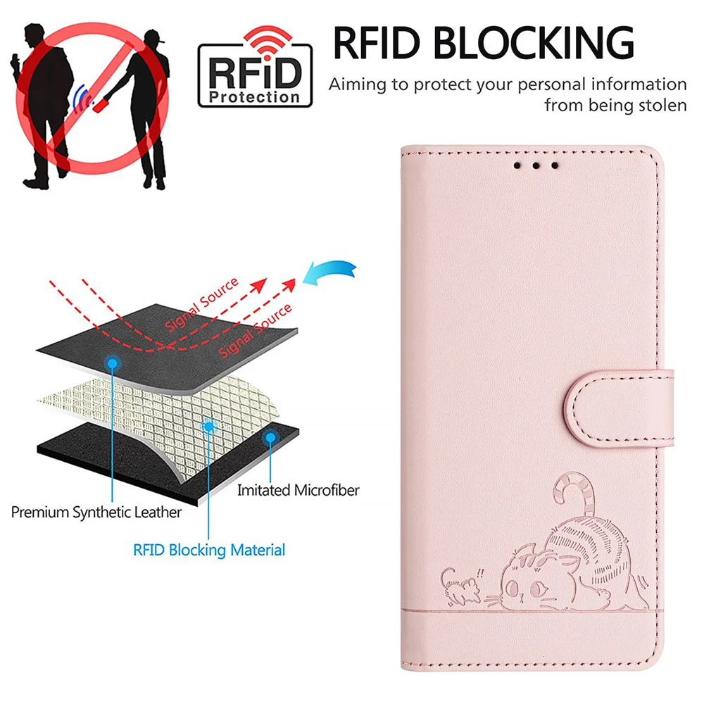 Cat Design Flip Wallet Leather Phone Case - Magnetic Protective Cover