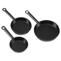 1/12 Scale 3pcs Dollhouse Miniature Metal Frying Pans Cooking Pot Cookware Kitchen Accessory Black 2