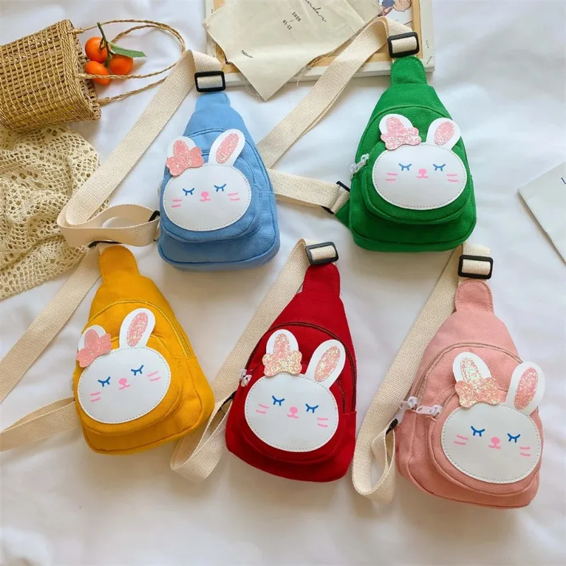 Cartoon Crossbody Bag Cute Rabbit Chest Bag Boys Girls Mini Bow Strawberry Rabbit Canvas Bags Kid Zero Wallet Large Capacity Bag