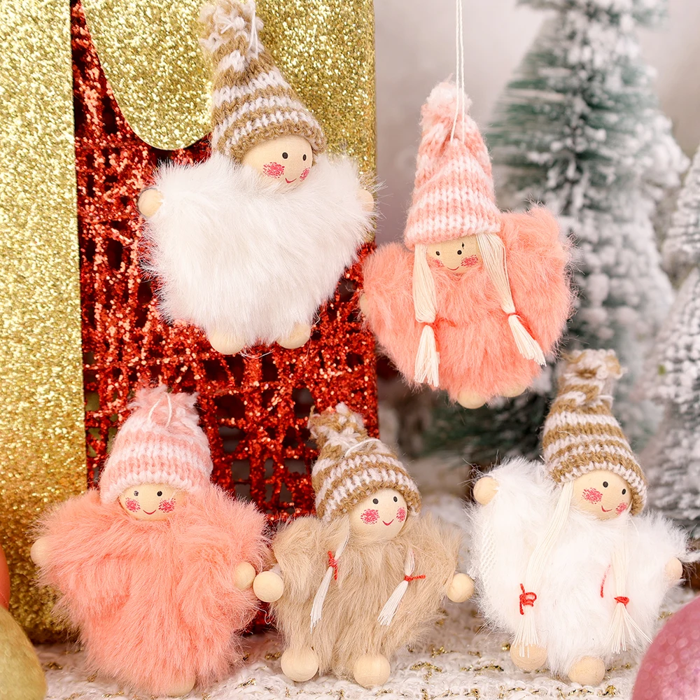 

2pcs Cartoon Cute Plush Angel Doll Christmas Theme Boy Girl Woolen Hat Cape Set Doll Pendants Christmas New Year Decoration Gift