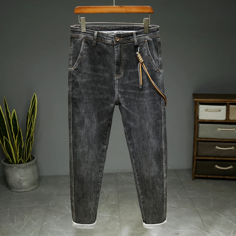 Waist Decoration Design Jeans Men's Casual Fashion Brand Slim Fit Skinny Stretch All-Matching Fashion Men's Trousers