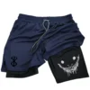 2 in 1 Sports Shorts Men Fitness Gym Training Quick Dry Shorts Workout Jogging Double Deck Summer Anime Berserk 3