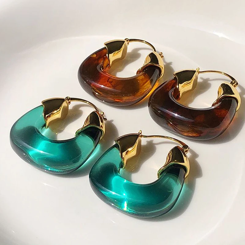 Japan Korea Transparent Crystal Acrylic Circle Hoop Earrings for Women Clear Resin Huggie Piercing Ear Buckle Party Jewelry Gift