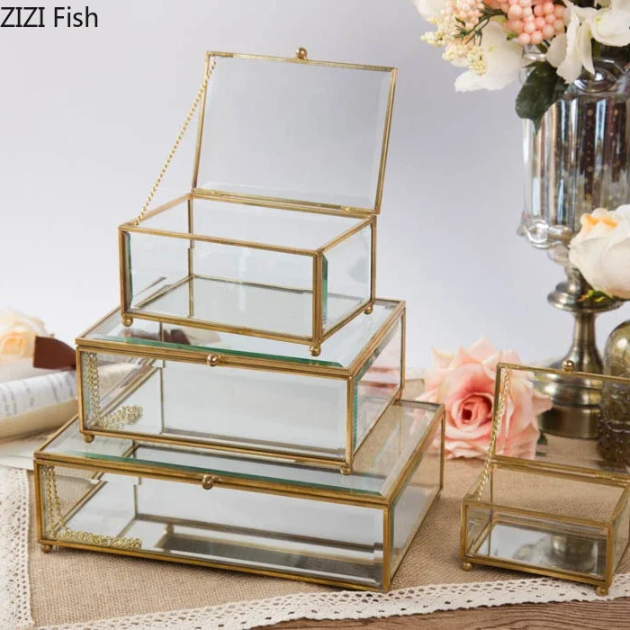 Creative Nordic style Home Dressing table organization Glass jewelry storage box Retro decoration Jewelry display Transparent 2