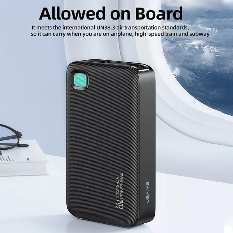 USAMS 20W Power Bank 10000mAh with Retractable Cable Powerbank PD Fast Charging Portable External Battery Charger For Smartphone power bank