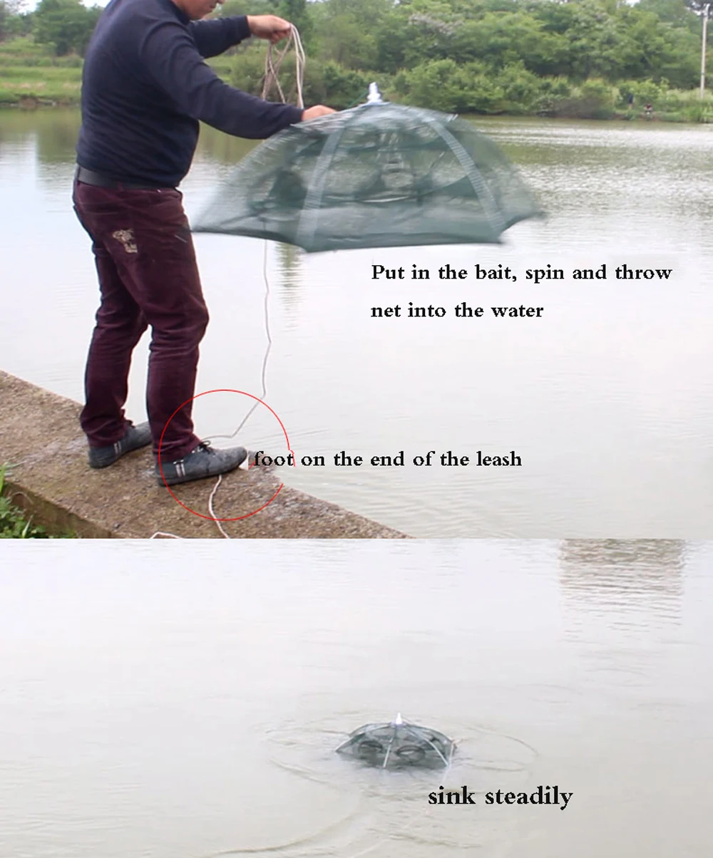 Portable Automatic 4-20 Hole Hand Fishing Net Hexagon Fish Network Casting Nets Crayfish Shrimp Catcher Tank Trap Cage Mesh Tool fishing traps crayfish catcher fishing landing net fishing net crab traps