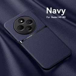 Luxury Magnetic Leather Phone Case with Shockproof Back Cover in Solid Color - Redmi Note 14 5G (Global) (Dark Blue)