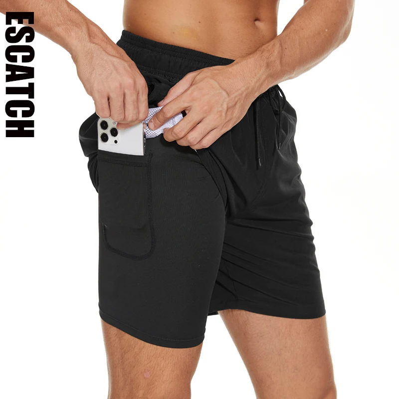 Swim Trunks ESCATCH Mens Swimming Trunks Compression Liner 2 in 1 Quick-Dry Gym Sports Shorts Swim Shorts Zipper Pockets