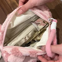 Sacs de maquillage en peluche avec poignée, sac de rangement de cosmétiques de voyage souple, organisateur Portable imprimé d'amour, trousse à crayons, pochette mignonne 5