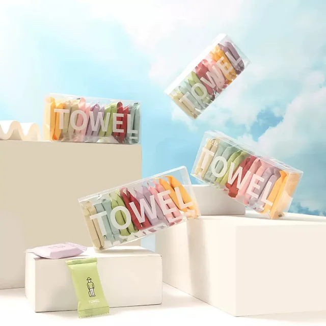 14/7PCS disposable compressed towel cloth thickened cotton bath towel travel cleaning face independent packaging portable face t 2