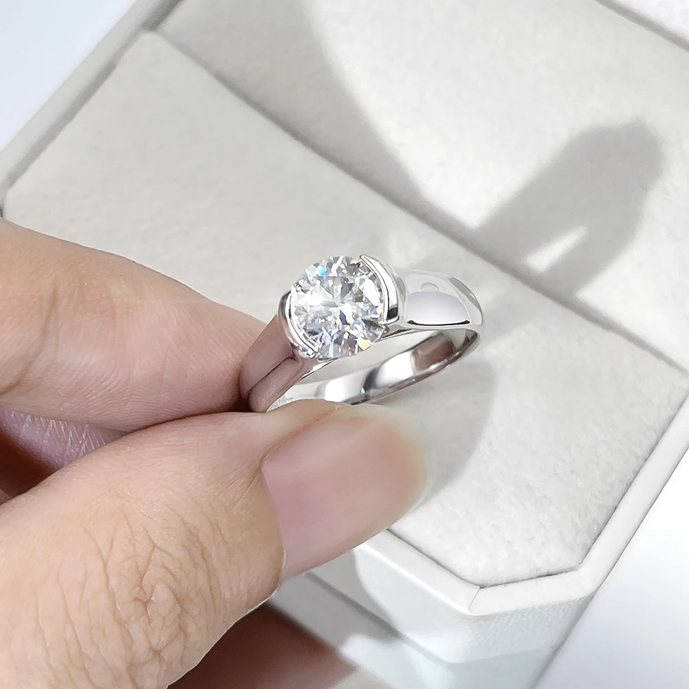 EWYA Real 2Carats Moissanite Rings D Color Diamond For Men