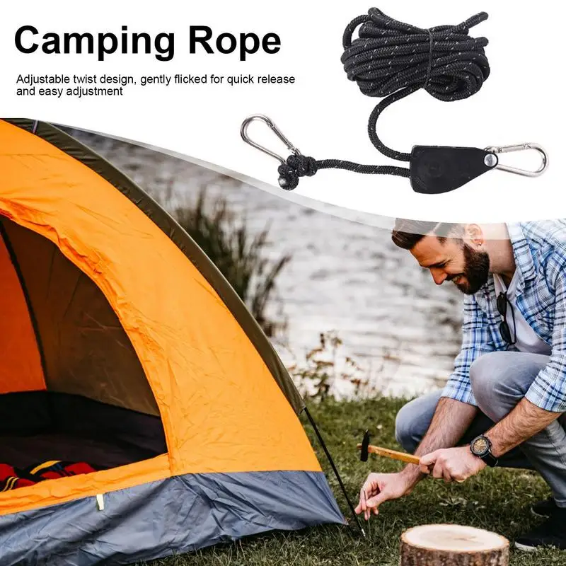 Camping Rope Tent Adjustable Rope Fastener Fixed Buckle Pulley Tensioner Ratchet Hangers Reflective Camping Awning Wind 4m