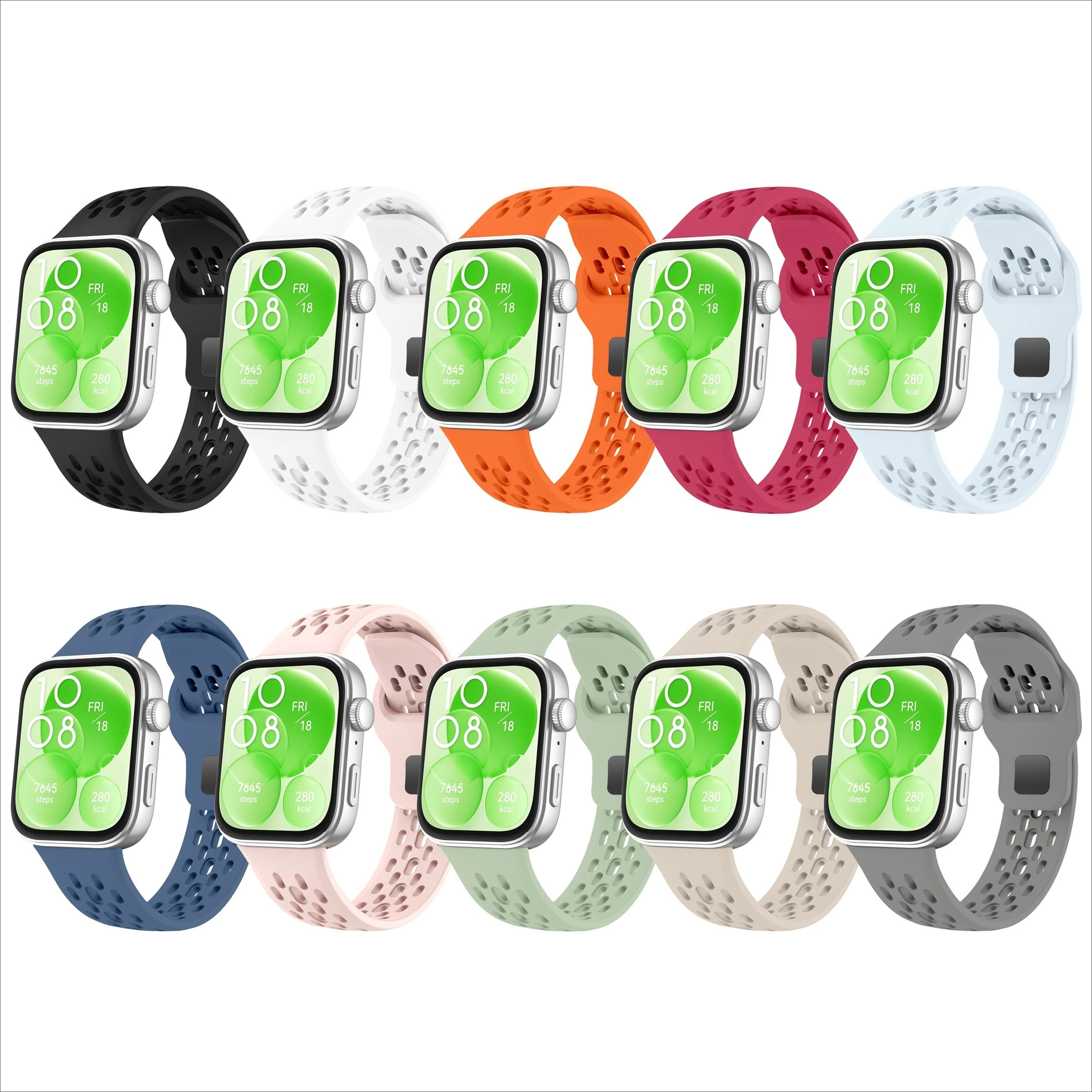 Breathable Mesh Silicone Watch Strap with Reserve Buckle