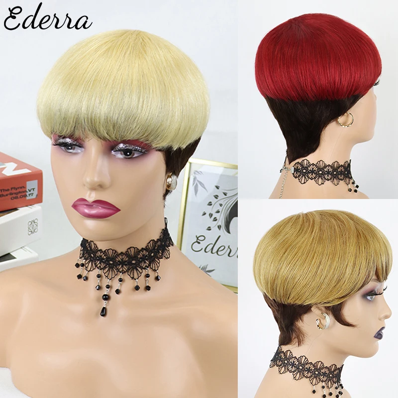 

Short Pixie Cut Wig Brazilian Cheap Human Hair Wigs With Bangs For Black Women Full Machine Made Glueless Short Wig With Bangs