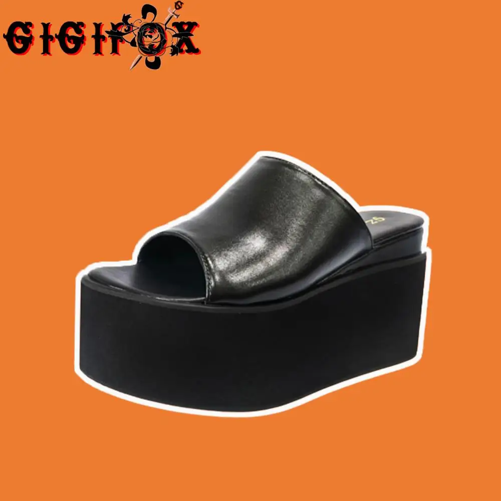 

GIGIFOX Fashion Punk Style women's Mules Shoes Round Toe Platform Wedges Slip On Summer Casual Slides Pumps Open Toe Heels