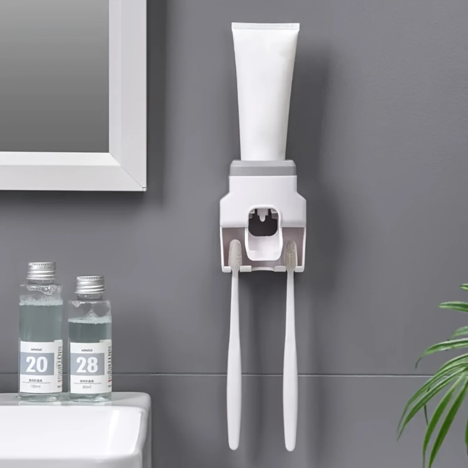 1pc Wall-mounted Automatic Toothpaste Dispenser-Convenient Squeezer, Spacious Toothbrush Holder, Compact Bathroom Organizer &