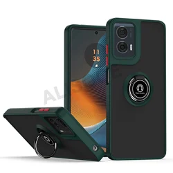 Shockproof Translucent Matte Case with Ring Stand for Edge 50 Fusion (Dark Green)
