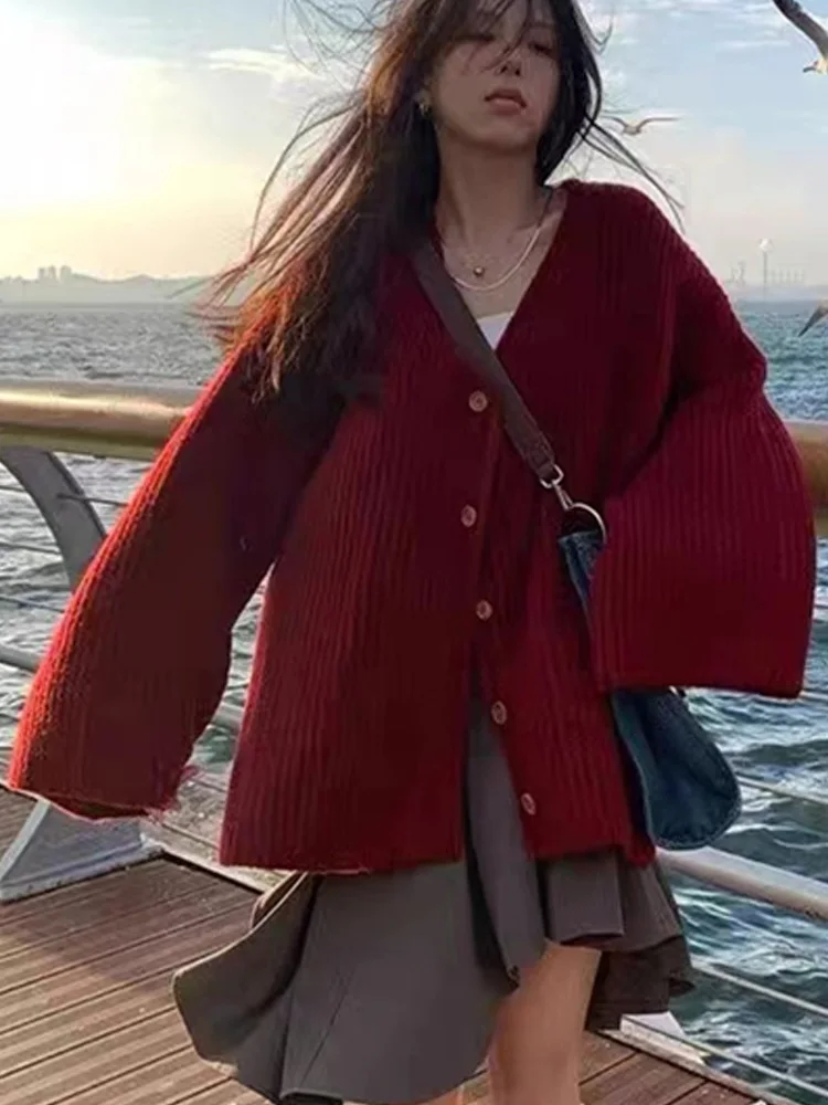 New Autumn and Winter Fashion Women's Clothing Women's Long-sleeved Knitted Cardigan Sweater Casual Medium and Long Women's Coat