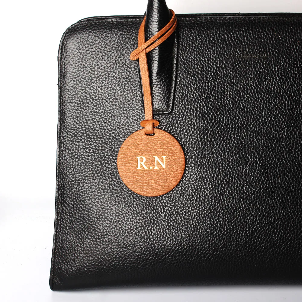 Custom Made Initial Letters Genuine Natural Leather Keychain Ladies Backpack Pendant Women Bag Charm Decorations For Bags