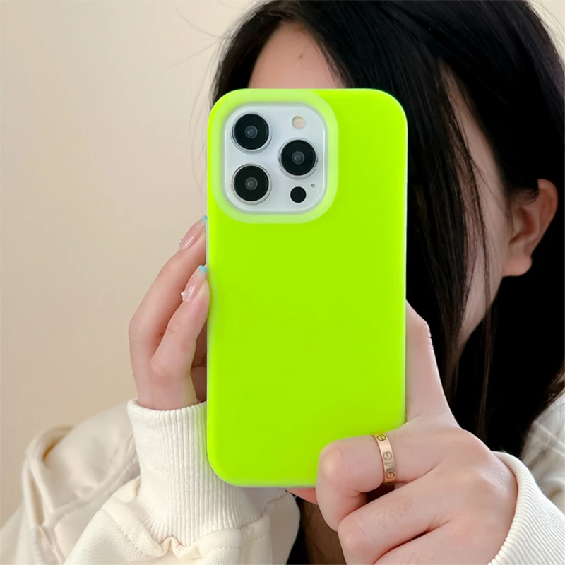 

Fluorescent Green Frosted Liquid Silicone Phone Case For iPhone 15 14 11 12 13 Pro Max Jelly Candy Color Soft Shockproof Cover