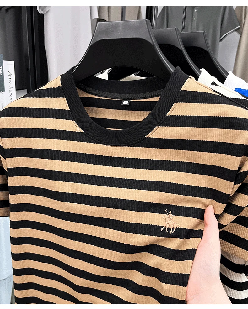 High-End-Herren-Kurzarm-T-Shirt der Modemarke Paul Pony, besticktes, sommerliches, bequemes, lässiges, klassisches, gestreiftes Rundhals-Top – Detail 6