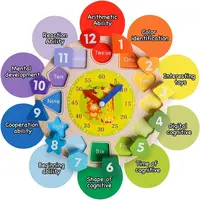 Time Clock Toy for Kids Wooden Time Learning Shape Sorting Color Game Montessori Early Education Math Set Baby Jigsaw Play Tool 2