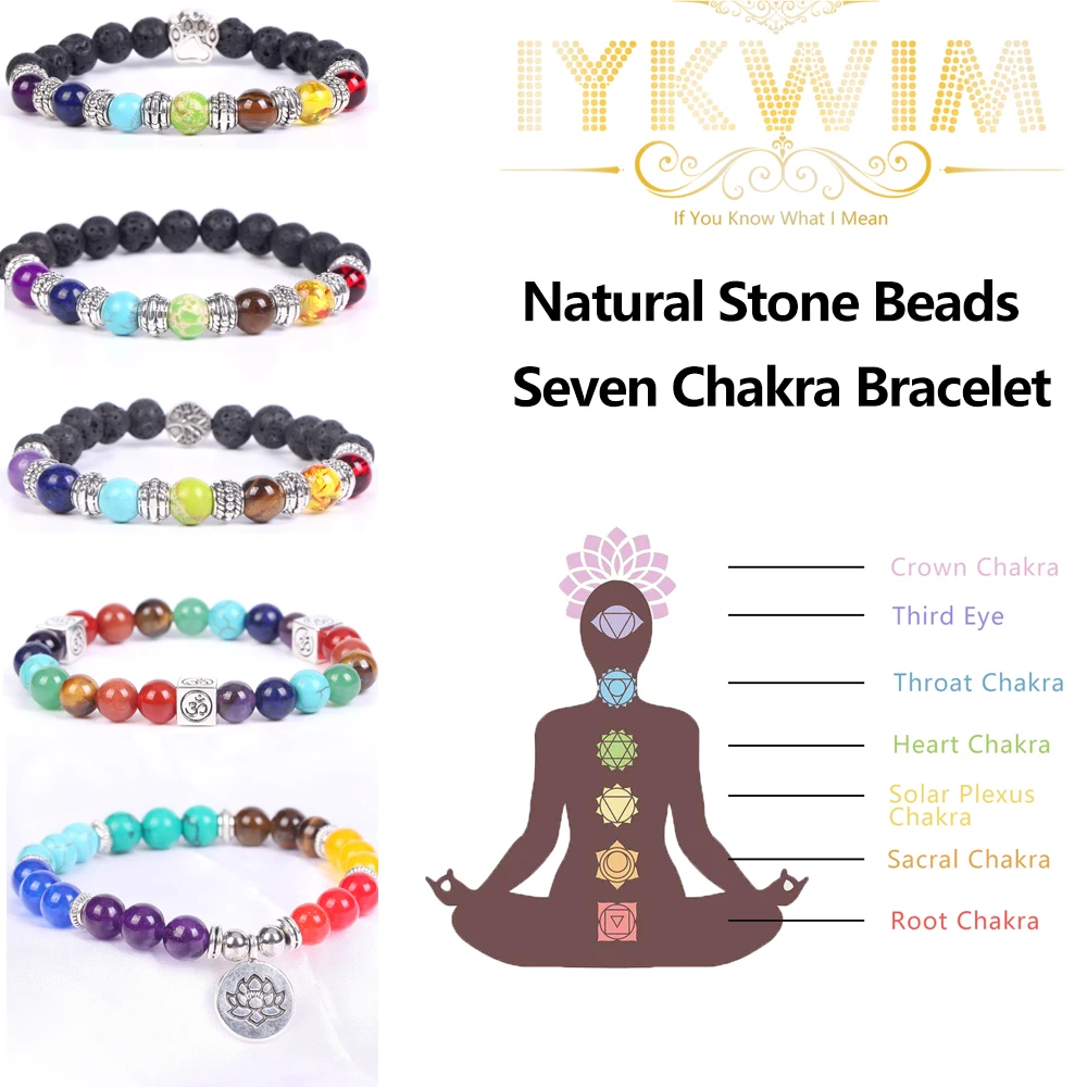 7 Chakra Bracelet 8 Color Healing Beads Lava Natural Reiki Stone Gemstone  Bangle