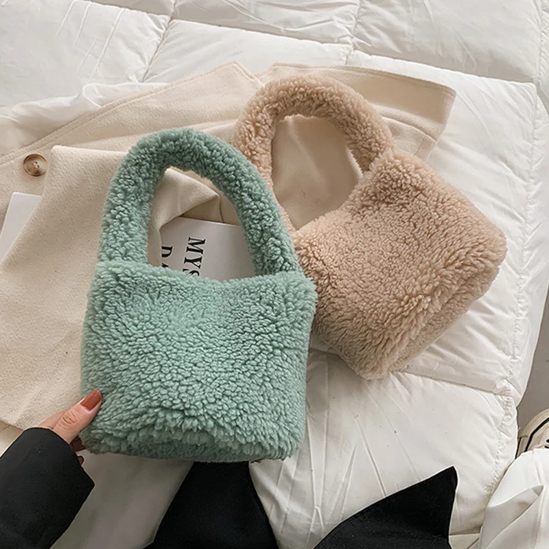 

Bucket Bag Autumn and Winter New Simple Versatile Handbag Korean Fashion Women's Bag Plush Bag Large Capacity