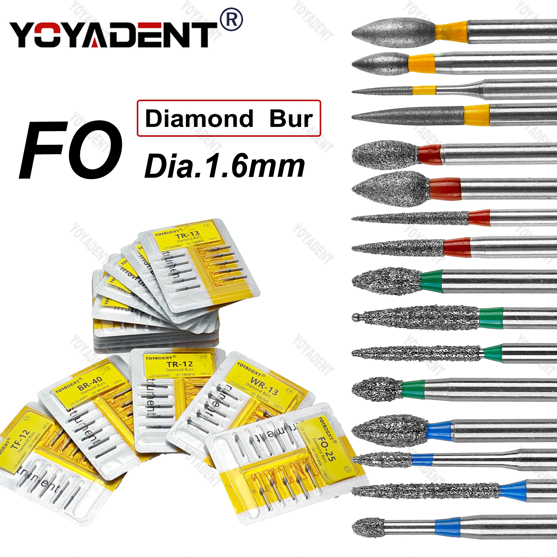 10Pcs/Pack FO Type Dental Diamond Burs Dentistry Drills For High Speed Turbines Dia.1.6mm dental drills
